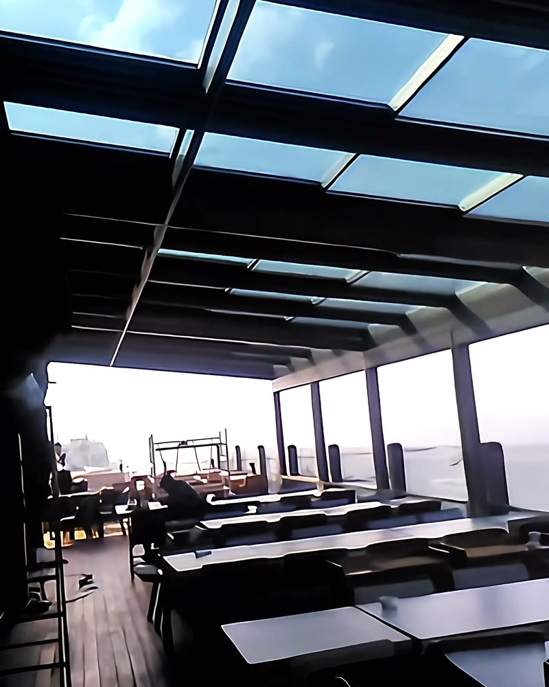 Restaurant with a sea view under a SKYTECH automatic glass roof, 15&nbsp;×&nbsp;5 m
