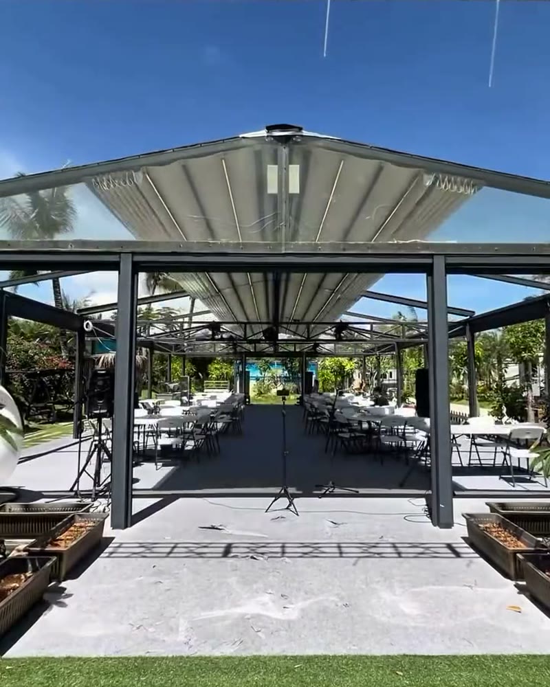 Gable VISTA retractable roof pergola 20&nbsp;×&nbsp;9 m with zip screens