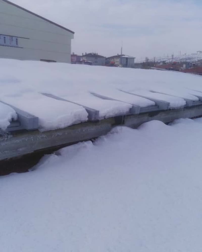 Automatic glass roof covered with snow